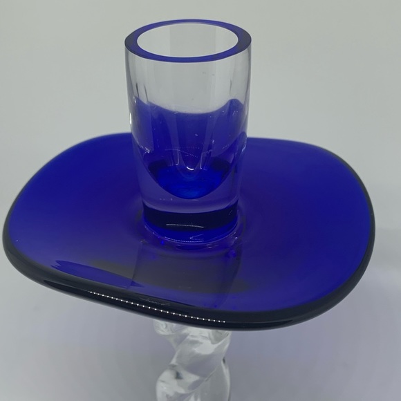 Rare find!  Atelier MORAVA CZECH cobalt blue twisted stem glass candlestick! - Picture 4 of 11